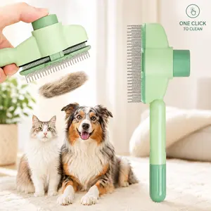Self-Cleaning Slicker Brush for Dogs - Stainless Steel Teeth, Release Button, Pet Grooming Supply, Shedding Grooming Kit for Home Hair Control, Flea Removal (Suitable for Cats Too)