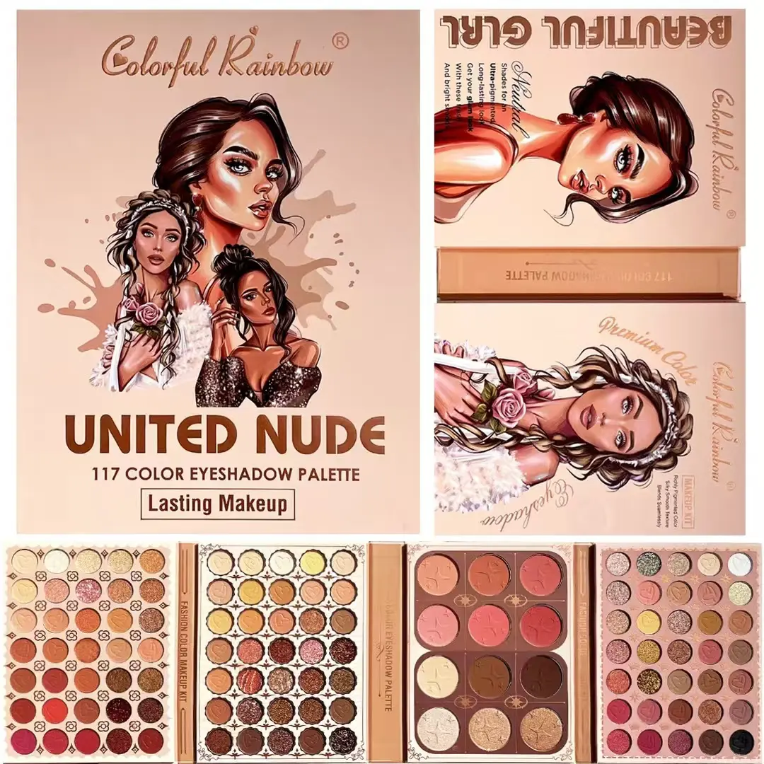 Colorful Rainbow United Nude 117 - 117 Color Eyeshadow Palette with Matte Shimmer & Glitter Finishes Long Lasting Formula for Flawless Daily Bridal Glam Makeup Looks Ultimate All In One Palette for Every Beauty Enthusiast