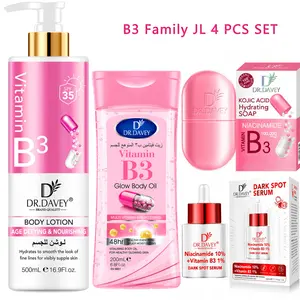 4pcs DR.DAVEY Vitamin B3 Body Oil+Body Lotion+Essence+Soap Skin care set for cleaning, moisturizing, and hydrating men and women, suitable for all seasons, portable for travel for Body, Face, Hand,Foot, Lip, Eye