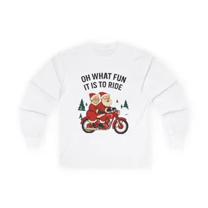 Christmas Motorcycle Ride Unisex Tee, Xmas Biker Santa Long Sleeve Shirt, Holiday Couple Apparel, Festive Santa Claus Clothing, Funny