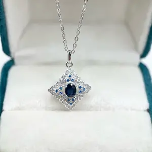 Natural Blue Sapphire Necklace with S925 Sterling Silver, September Birthstone, Gift for her