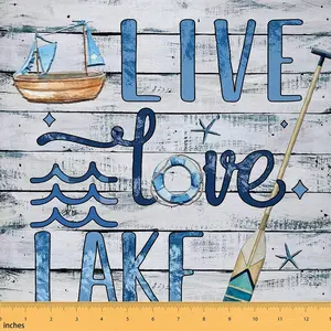 Feelyou Blue Nautical Lake House Upholstery Fabric by the Yd - Waterproof, Rustic, DIY-Friendly Sewing Supply for Chairs, Decoration, Outdoor Use