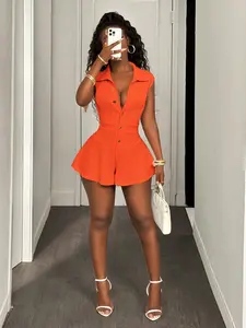 Orange Romper Women's Unitard - Sleeveless Knit Jumpsuit - Casual Summer Outfit