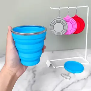 Foldable Silicone Cup with Lid, 1 Count Reusable Collapsible Drinking Cup, Portable Outdoor Tableware for Hiking& Camping