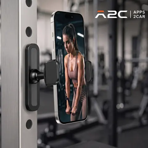 A2C Upgrade Aluminum Alloy Gym Magnetic Phone Holder—360° Adjustable, Strong Portable Magnet Phone Mount for Workout Recording, Installable Tripod and Fill Light, Phone Holder Gym Accessories for Men Women Compatible with All Smartphones 4.7-7"