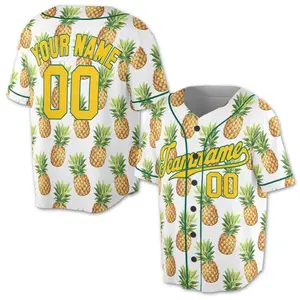 Custom Pineapple Yellow Gold Tropical 3D Baseball Jersey Size XS-5XL