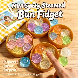 5PCS Mini Squishy Steamed Bun Fidget Toy Set, Kawaii Slow Rise Sensory Stress Relief Toys with Bamboo Steamer, Cute Anxiety Relief Desk Decor, TikTok Viral Squeeze Toy Gift Box for Teens Adults