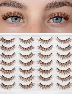 EMEDA Brown Lashes 14 Pairs Faux 3D False Eyelashes Natural Looking Fluffy Cat Eye Makeup Cosmetic