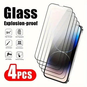 Full Coverage 4pcs Tempered Glass Screen Protector For iPhone 17/1 7Air/17 Pro/17 Pro Max iPhone 16 Pro Max/15 Plus/11/XS/XR/XS Max, 3D Curved Edge Anti-Scratch Film