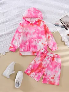 Hooded Sweatshirt + Tie-Dye Shorts Set, Breathable Comfort, Spring Summer Street Style, Essential for Back-To-School