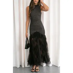 Courtni Black Sequin Ruffle Maxi Dress