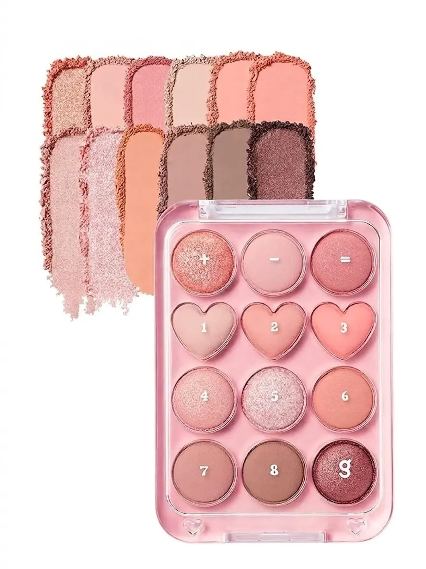 Pin Point Eyeshadow Palette 01 Peach+Coral= | Ultra-Blendable Matte, Glitter, Shimmer Shades for Daily Makeup | K-Beauty Eye Palette with Easy-to-Use Calculator Design