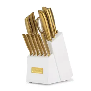 Cuisinart Knife Cutlery Block Set White Classic 15pc Gold PVD Cutlery Forged Cuisinart Knife Cutlery Block Set White Classic 15pc Gold PVD Cutlery Forged