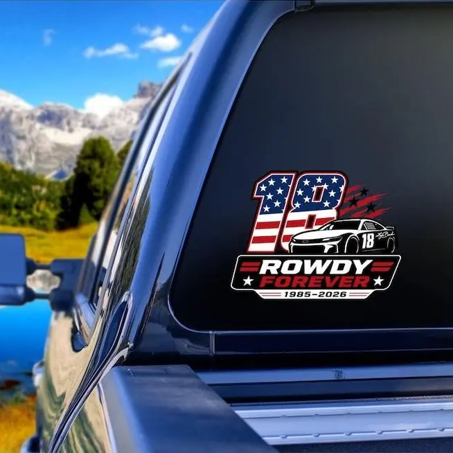 Rowdy Forever 18 Nascar Racing Car Sticker, Kyle Busch Racing Car Vinyl Decal, Funny Vinyl Sticker for Laptops and Water Bottles Car Decal