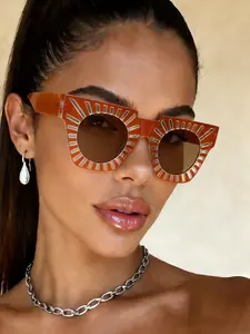 New Unique Square Round Fashion Glasses, Unisex Photo Party Dance Wear Trendy Decorative Eyewear, Stylish Sunglasses for Men & Women, Street Style Shades, Casual Stylish Glasses