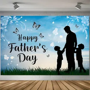 Father’s Day & Dad Celebration Backdrop – Blue Silhouette Theme Tapestry, Wall Hanging, Photography Background, Polyester HD Print, Home, Bar, Garage, Party Decor