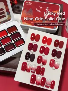 9-Color Lucky Red Solid Gel Set - Vibrant Red Hues With Auspicious Shine, Perfect For Women's Festive Celebrations & Lucky Charm Nails, Long-Lasting & Easy Apply