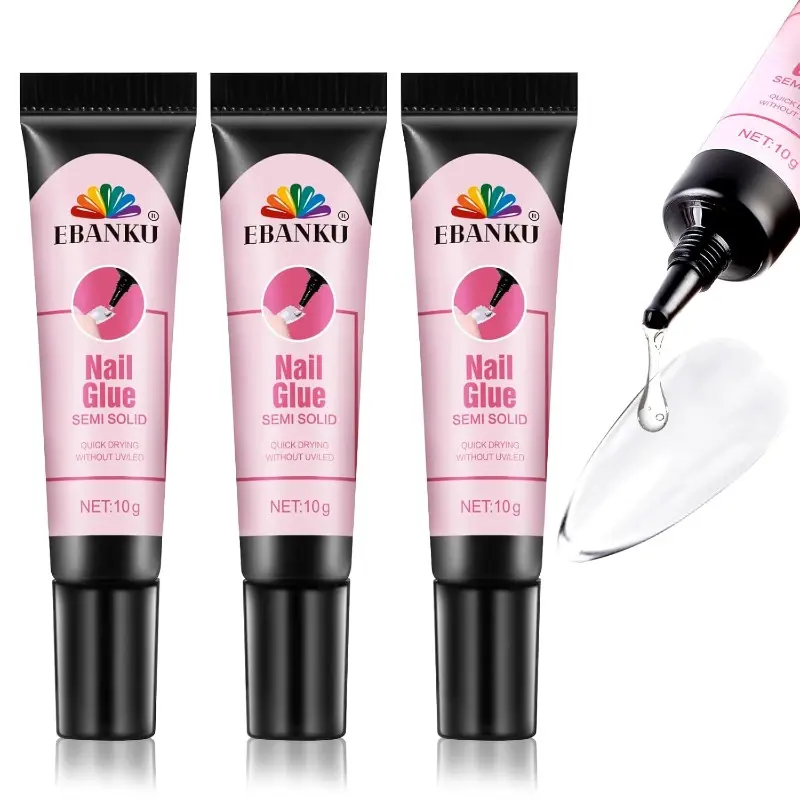 3PCS Quick Drying Solid Nail Glue for Press on Nails - Perfect Valentine‘s Gift, EBANKU 30g Super Strong Nail Glue Semi Solid Nail Glue Long Lasting Acrylic Nails Glue Gel (No UV Lamp Needed) , Valentines DIY, Diy Nails At Home