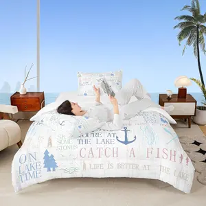 Nautical Anchor Bedding Set,Boating Lover Comforter Set for Kids Teens Adult,Room Decor Outdoor Adventure Quilt Set