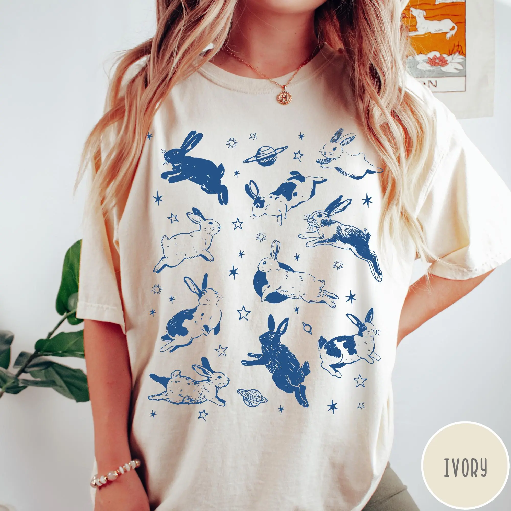 Comfort Colors Bunnies in Space Shirt, Funny Bunny Tshirt, Oversized Shirt, Graphic Retro Vintage T Shirt, Rabbit Lover Gift, Bunny Tee