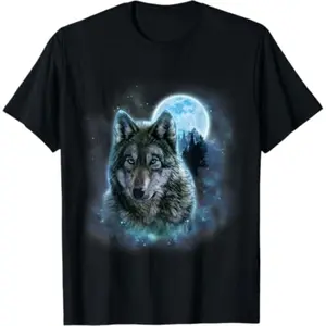 Summer t Shirts Grey Wolf Hunting Ground, Icy Moon, Forest, Galaxy T-Shirt