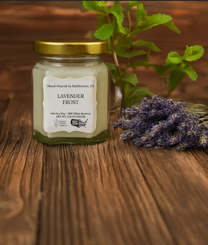Lavender Frost Wooden Wick Candle | Beeswax & Tallow | Hand-Poured Farm Candle