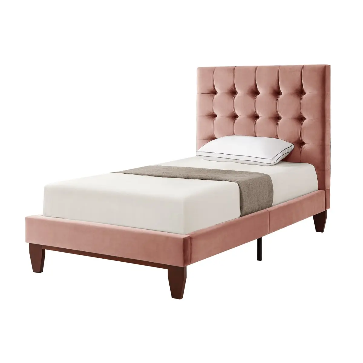 HomeRoots Blush Pink Velvet Upholstered Modern Twin Bed - Solid Wood Frame, Tufted Headboard, 660 lbs Weight Capacity, Assembly Required, for Kid Room, Modern Bed