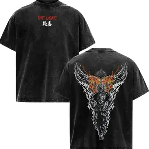 Yujiro Hanma Anime Gym T-Shirt – Baki Vintage Washed Oversized Tee Unisex Couple T-shirts, Gym Beast Graphic, Heavy Cotton Workout Merch for Fitness Fans Menswear Top A23