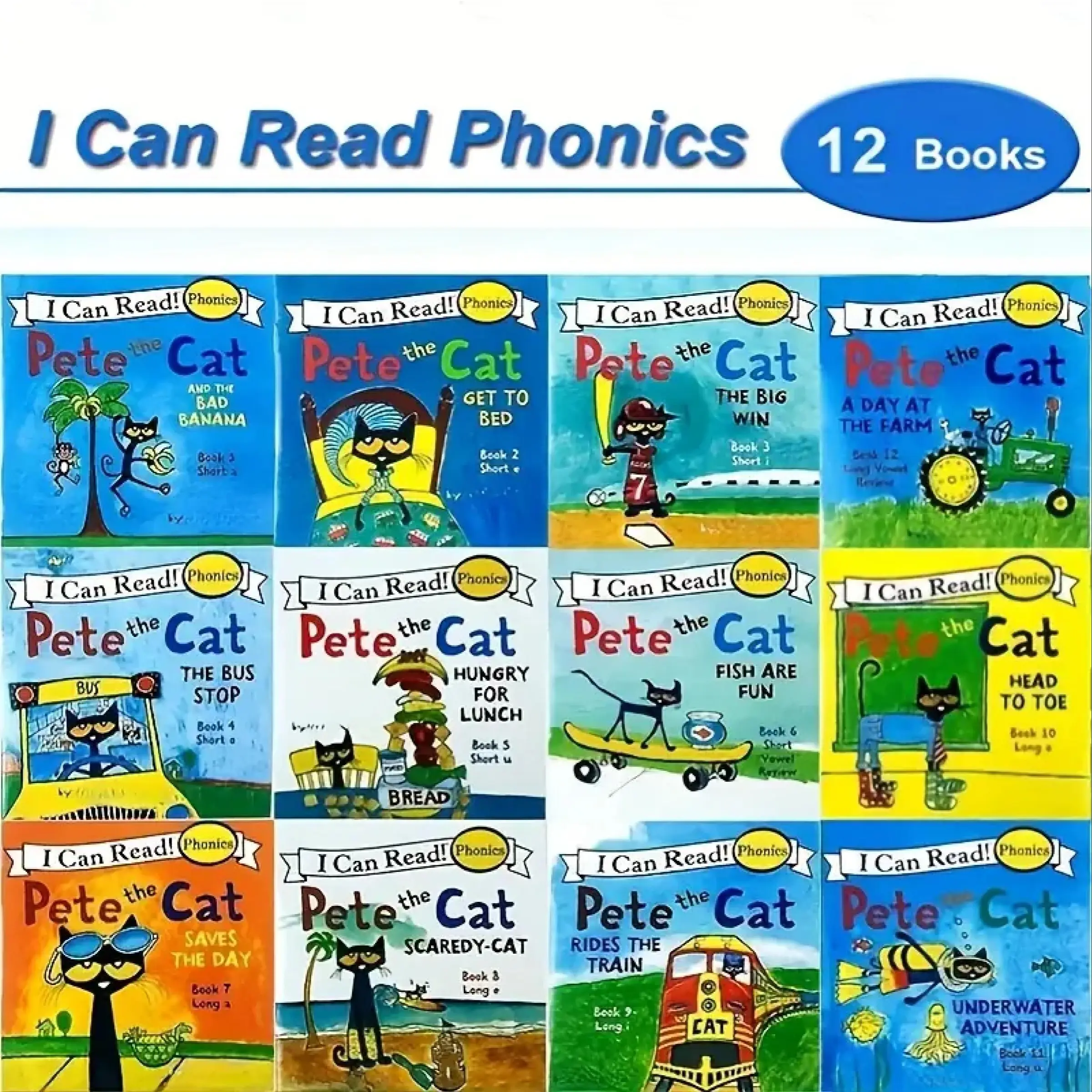 Pete the Cat I Can Read Phonics Picture Book Set, 12 Books for Early English Language Learning, Early Reading Book, Early Reader Books, Childrens Books, Kindergarten Books