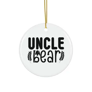 UNCLE BEAR ORNAMENT, CHRISTMAS DECORATIONS, 3 INCHES CIRCLE ORNAMENT, CERAMIC ORNAMENT