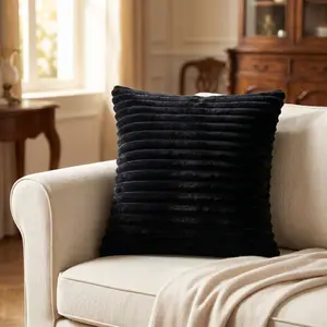 【Father's Day】Joylsle 18’‘x18’‘ Inch Black Channel Corduroy Throw Pillow, Soft Plush Striped Decorative Cushion with Insert for Couch Sofa Bed Living Room Bedroom，Striped Cushion，Couch Decor Pillow，Bed Decor Pillow，Soft Plush Pillow，Corduroy Pillow
