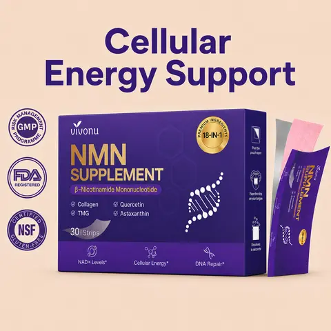 VivoNu NMN Edible Oral Dissolving Strips - 18-in-1 NAD+ Boost Antioxidant Dietary Supplement, Edible Supplements, Oral Jelly with Resveratrol, TMG, Quercetin, CoQ10, PQQ, Astaxanthin Blend, Prop 65 Safe, Supports Cellular Energy, Healthy Aging