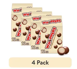 (4 pack) Whoppers Malted Milk Balls Candy, Carton 12 oz