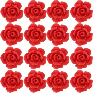 50/60/70pcs 12mm 3D Red Rose Flower Beads - Vibrant Glossy Plastic Craft Beads with Pre-Drilled Holes for DIY Jewelry Making, Bracelets, Necklaces, Earrings & Handicrafts, Handicraft Supplies | Intricate Bead Design, Beads for Jewelry Making