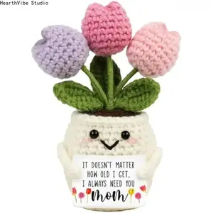 Handmade Crochet Tulip Decorative Doll, Soft Yarn Tulips, 2026 Gift for Mom, Ideal Mother’s Day & Birthday Present, Aesthetic Desk Keepsake