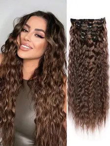 Clip In Hair Extensions,6PCS Hair Extensions Long Mermaid Waves Wavy Synthetic Clip On Hairpiece For Women 24 Inch Light Brown