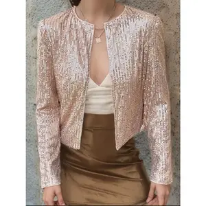 Full Size Sequin Open Front Cropped Jacket