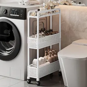 Space-Saving 5.12 Inch Narrow Storage Cabinet, 3 Layer Durable Plastic Rack with Wheels, Matte Design, Bathroom Kitchen Living Room