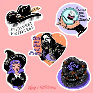 5 Pack Chappell Roan Stickers Halloween theme! These 3 inch stickers (mw princess 2.5 inch) are Waterproof Matte Die-Cut Vinyl. Perfect holiday gifts!
