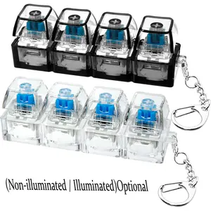 Keyboard Fidget Toy, 4-in-1 Stress-Relief Button Keychain, Transparent Color with Non-Illuminated or Illuminated Options, Valentine's Day Gift