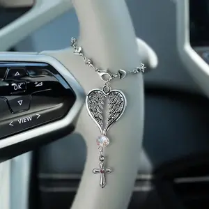 Retro Angel Feather Cross Car Accessory, Steering Wheel Pendant, Car Chain, Random Color and Style, Unique Automotive Decor