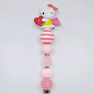 Pink and White Colored Stylus and Pen Combo with Sanrio inspired topper and Spiral Focal Bead Cellphone Accessory