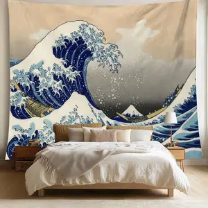 Wave Pattern Tapestry, Natural Sunset Background Wall Hanging Banner, Wall Decor for Home Living Room Bedroom Dormitory