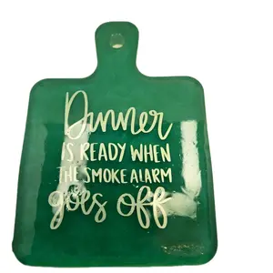 Square Pan Decor with Vinyl Resin - Green Color with Fun Text Design "Dinner is Ready When the Smoke Alarm Goes Off"