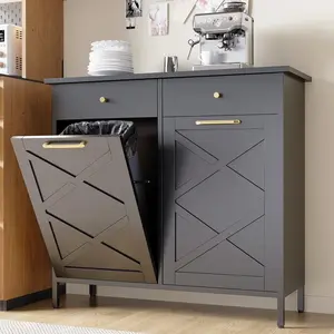 AECOJOY Double Tilt Out Trash Can Cabinet 20 Gallon Metal Dog Proof with 2 Drawers Wood Dresser Modern Minimalist Storage for Kitchen Farmhouse Laundry