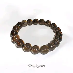 Smoky Quartz Bracelet 10mm Natural Quartz Beads Stretch Crystal Bracelet Unisex daily use gift