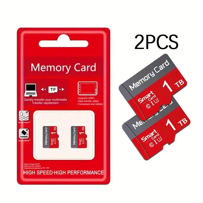 2PCS 1TB flash memory SD/TF card - Compatible with tablets/cameras/mobile phones/laptops/PCS/car audio systems/game consoles/audio devices - Securely store your files! Microsdxc Card