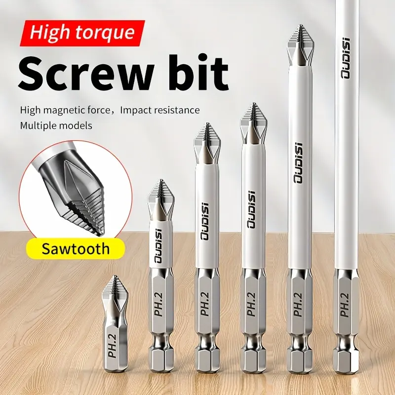 6pcs Non-slip Cross Drill, High-strength Magnetic Screwdriver Head, High Hardness, Impact Resistance, Electric Screwdriver Tool Set Hand Drill Rotary Screwdriver.