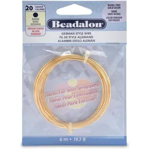Beadalon German Style Wrapping Wire, Round, Gold Color, 20 Gauge, 6 m / 19.7 ft