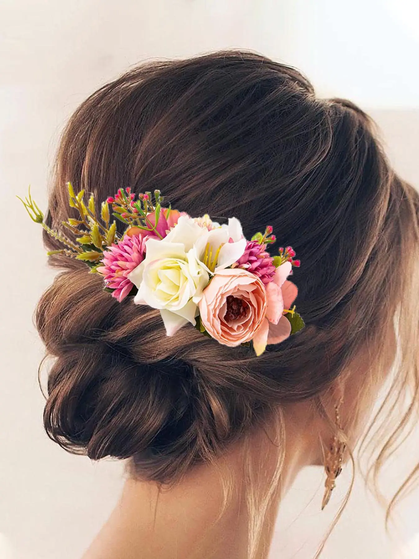 Large Artificial Flower Metal Hair Side Comb, Decorative Floral Hair Clip, Elegant Hair Accessory for Weddings, Brides, Girls, Bridal Party